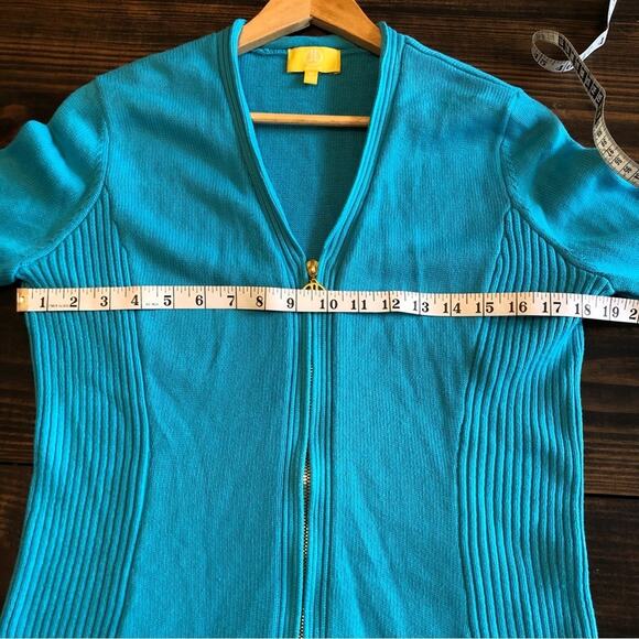Liz Lange Cardigan Sweater Women’s Size Medium Turquoise Zip Up Coastal Cotton - Picture 7 of 9